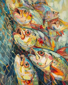 Fish caught in nets